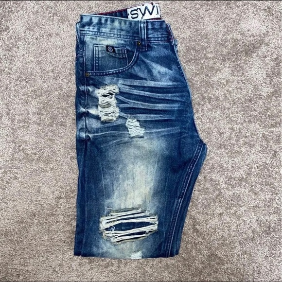 Designer Premium Denim Ripped Blue Jeans - Picture 3 of 4
